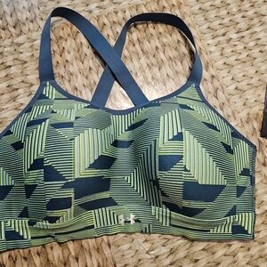Under Armour Women's Lime and Navy Patterned Sports Bra